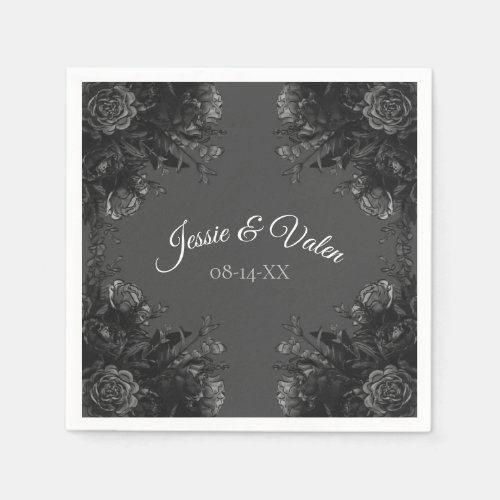 Black Grey Roses Gothic Wedding Napkins