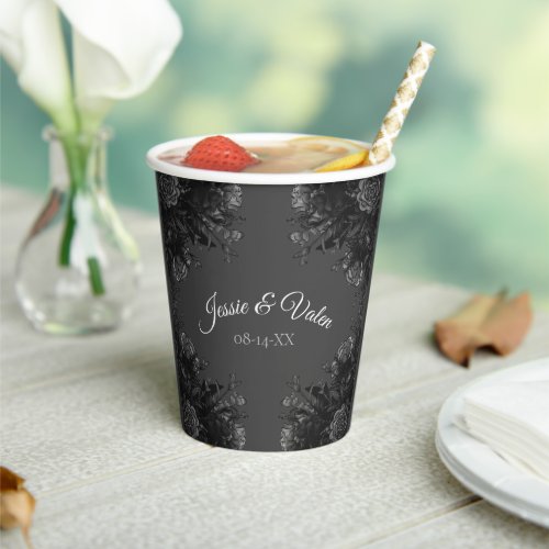 Black Grey Roses Gothic Wedding Paper Cups