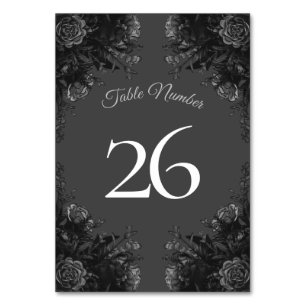 Black Grey Roses Gothic Wedding Table Number