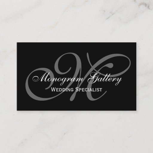 Customizable Black Grey Script Monogram Wedding Business Business Cards