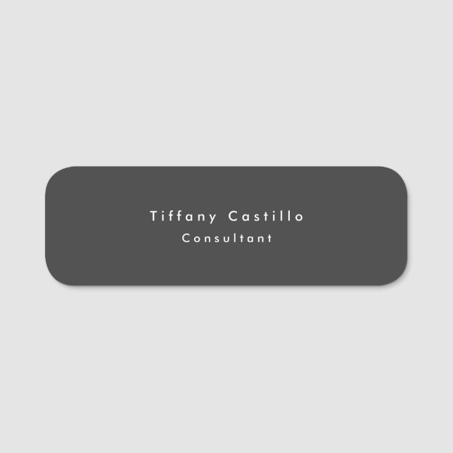 Black Grey Simple Plain Elegant Modern Name Tag (Front)
