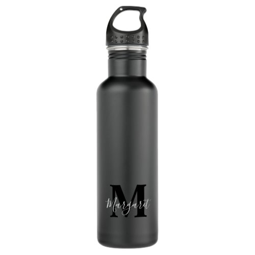 Black Grey Simplistic Monogram Stainless Steel Water Bottle