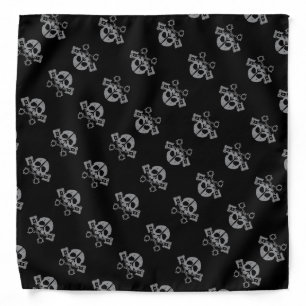 Black Grey Skulls and Pistons Biker Bandana