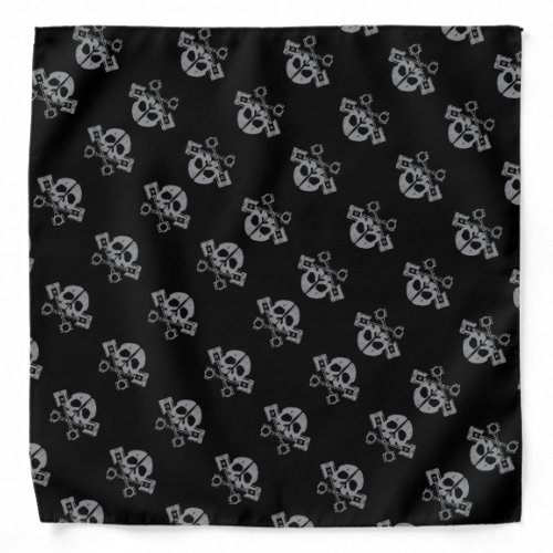 Black Grey Skulls and Pistons Biker Bandana