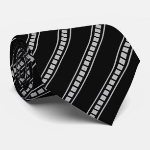 Black Grey Striped Boxes Men's Tie