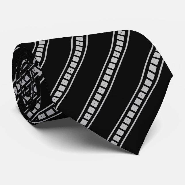 Black Grey Striped Boxes Men's Tie (Rolled)