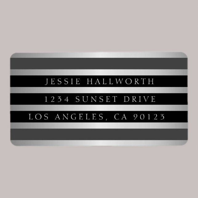 Black Grey Stripes & Faux Silver | Return Address Label (Creator Uploaded)
