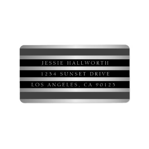 Black Grey Stripes  Faux Silver  Return Address Label