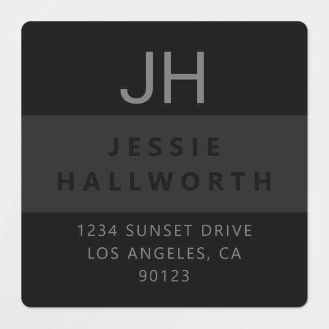 Black & Grey Stylish Modern Monogram Waterproof Labels (Design 3)