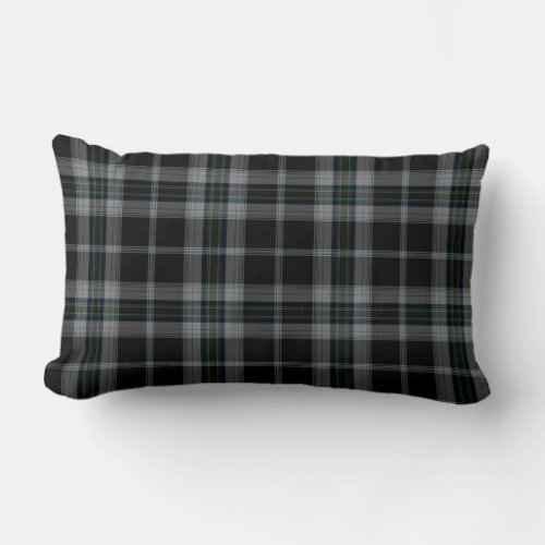 Black Grey Tartan Plaid Lumbar Pillow
