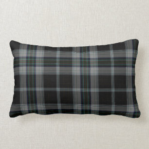 Black Grey Tartan Plaid Lumbar Pillow
