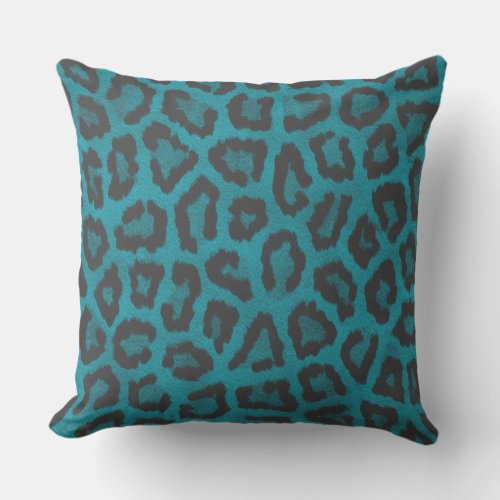 Black grey teal leopard abstract modern pillow