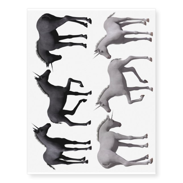 BLACK & GREY UNICORNS TEMPORARY TATTOO (Front)