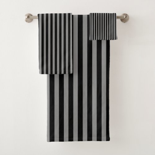 Black Grey Vertical Stripes Striped Pattern Chic Bath Towel Set