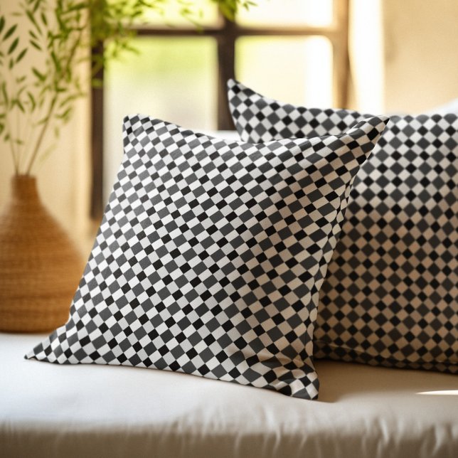 Black Grey White Diamond Checkered Throw Pillow (Creator Uploaded)