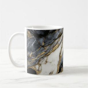Black Grey White Gold Marble Swirl Abstract Coffee Mug