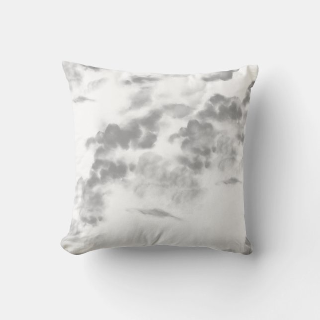 Black Grey White Modern Clouds Tie Dye Throw Pillow (Front)