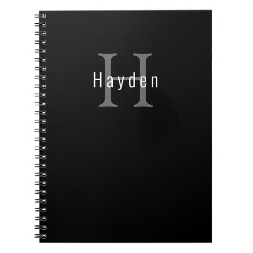 Black Grey White Modern Monogram Cute Trendy Notebook