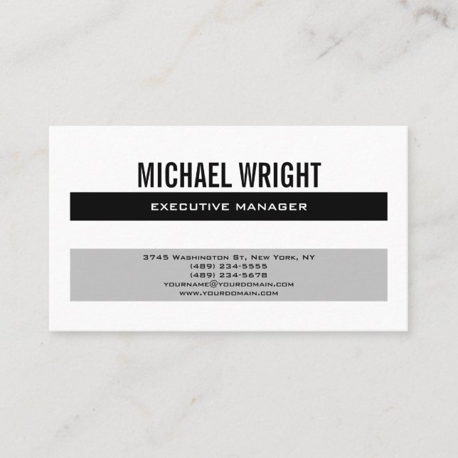 Black Grey White Modern Plain Simple Minimalist Business Card (Front)