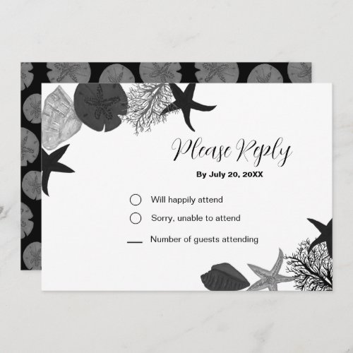 Black_grey_white seashell casual RSVP card