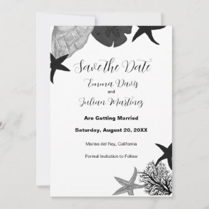 Black-grey-white seashell casual save the date invitation