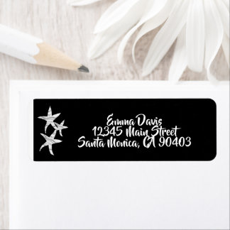 Black-grey-white seashell casual wedding label