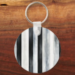 Black Grey White Stripes Green Flowers Keychain