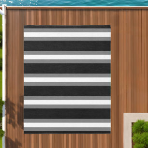 Black Grey White Stripes Outdoor Area Rug