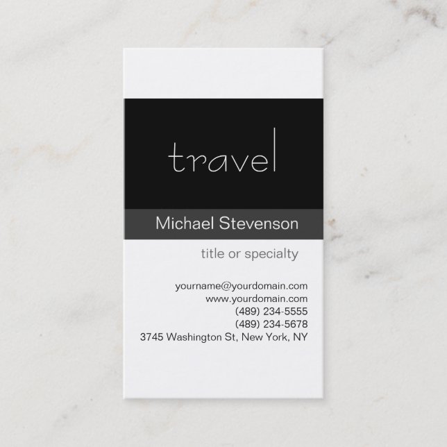 Black Grey White Travel Agent Business Card (Front)