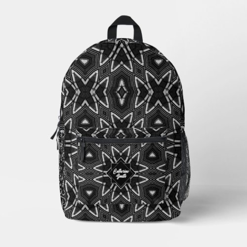 Black Grey White Tribal Flower Pattern Printed Backpack