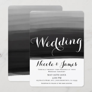 Black Grey White Watercolor Modern Glam Wedding Invitation