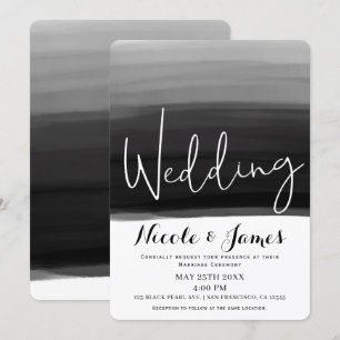 Black Grey White Watercolor Modern Glam Wedding Invitation