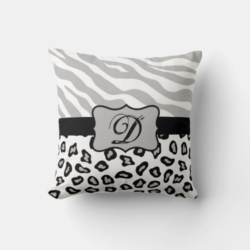 Black Grey  White Zebra  Cheetah Personalized Throw Pillow