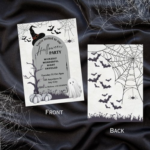 Black Grey Wickedly Spooky Ghost Halloween   Invitation