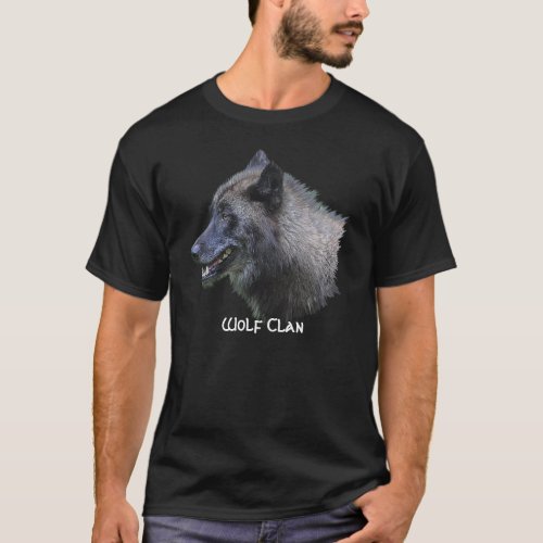 Black Grey Wolf Head Wildlife Wolf Clan T_Shirt