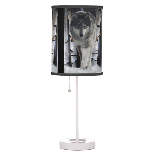 Black Grey Wolf Portrait Wildlife Art Table Lamp (Right)