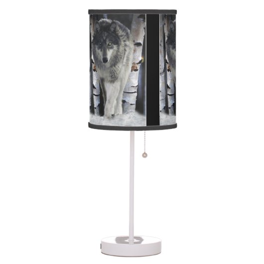 Black Grey Wolf Portrait Wildlife Art Table Lamp (Left)