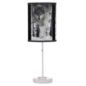 Black Grey Wolf Portrait Wildlife Art Table Lamp (Front)