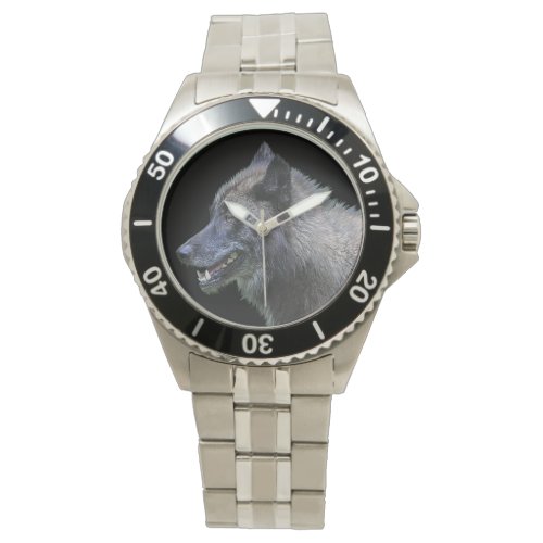 Black Grey Wolf Wildlife Design Watch