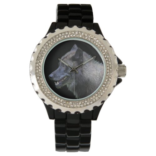 Black Grey Wolf Wildlife Design Watch