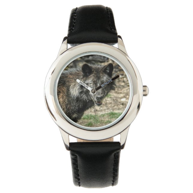 Black Grey Wolf Wildlife Design Watch (Front)