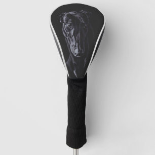 Black Greyhound Dog Art Golf Driver Cover