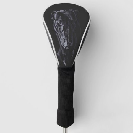 Black Greyhound Dog Art Golf Driver Cover