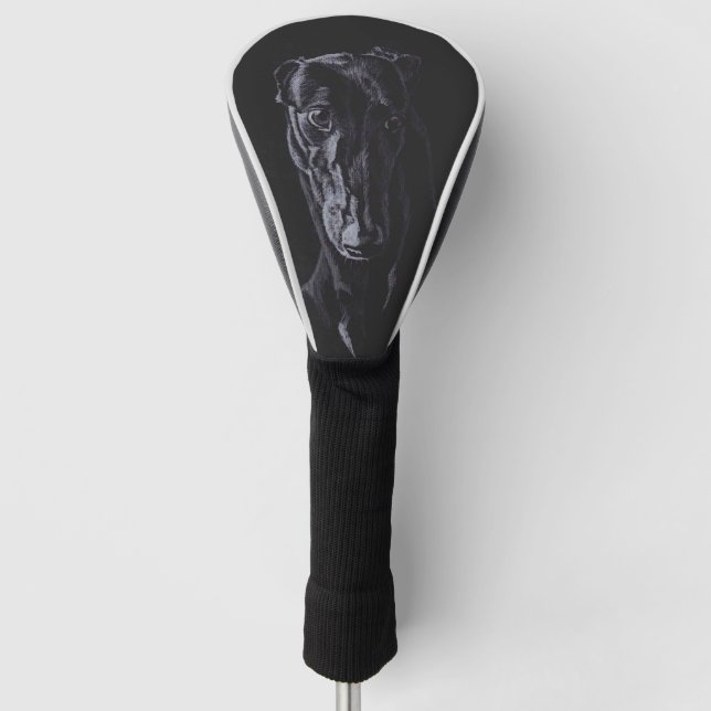 Black Greyhound Dog Art Golf Driver Cover (Front)