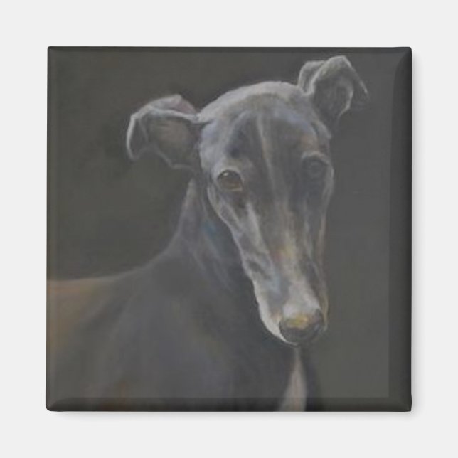 Black Greyhound Dog Art Magnet (Front)