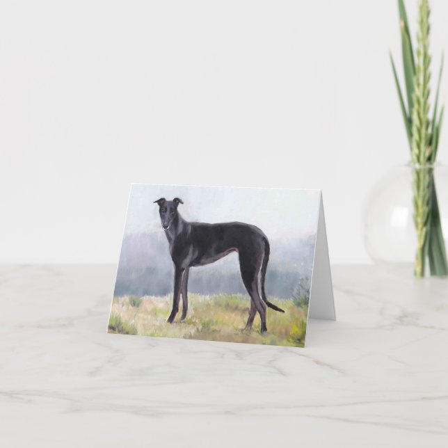 Black Greyhound Dog Art Note Card (Front)