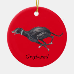 Black Greyhound on Red Dog Art Ornament