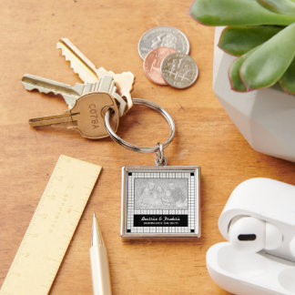 Black Grid Photo Keychain