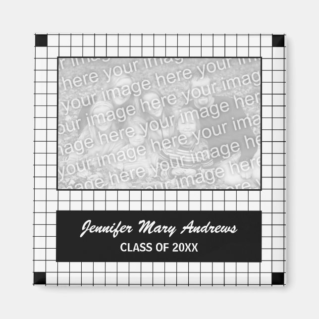 Black Grid Photo Magnet (Front)