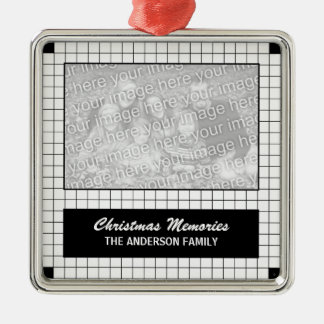 Black Grid Photo Metal Ornament